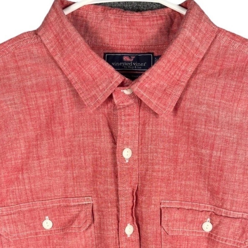 Vineyard Vines Dockman Shirt Men's 2XL Coral Chambray Long Sleeve Button Up